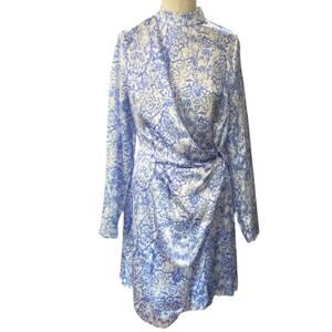 ASOS DESIGN High neck twist front Blue &  White snake draped Dress Size 4